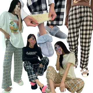 [무료배송] 일상복도 가능 홈웨어/데일리 팬츠 체크잠옷바지 양털안감/일반 파자마 수면 사계절 트레이닝 바지/롱/일자